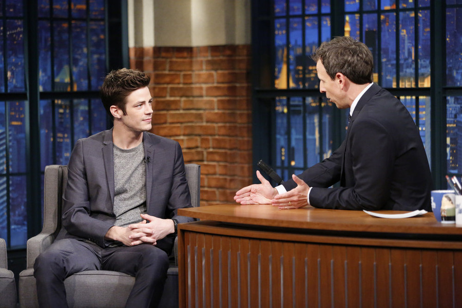 LATE NIGHT WITH SETH MEYERS - Episode 273 - Pictured: (l-r) Actor Grant Gus...