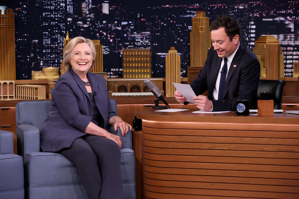 THE TONIGHT SHOW STARRING JIMMY FALLON -- Episode 0536 -- Pictured: (l-r) Democratic Presidential Candidate Hillary Clinton during an interview with host Jimmy Fallon on September 19, 2016 -- (Photo by: Andrew Lipovsky/NBC)