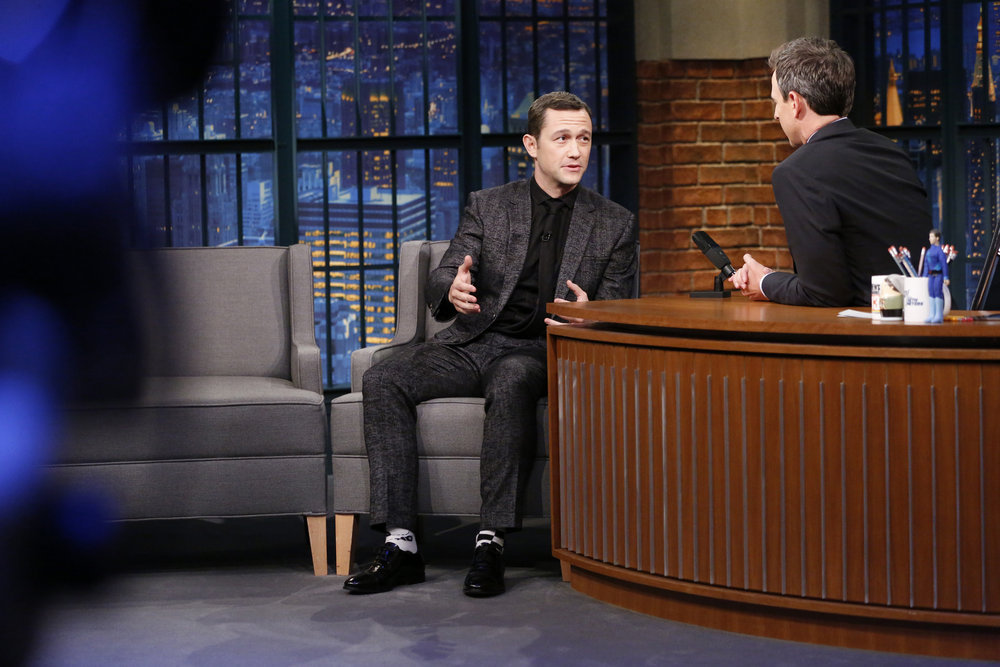 LATE NIGHT WITH SETH MEYERS -- Episode 419 -- Pictured: (l-r) Actor Joseph Gordon-Levitt during an interview with host Seth Meyers on September 14, 2016 -- (Photo by: Lloyd Bishop/NBC)