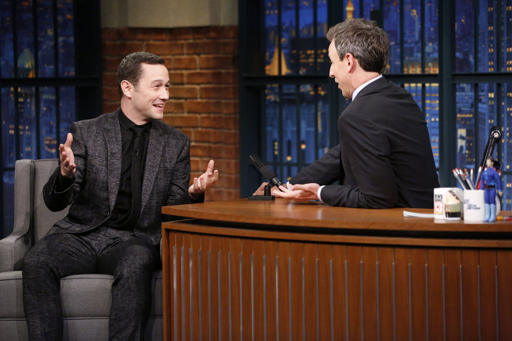 LATE NIGHT WITH SETH MEYERS -- Episode 419 -- Pictured: (l-r) Actor Joseph Gordon-Levitt during an interview with host Seth Meyers on September 14, 2016 -- (Photo by: Lloyd Bishop/NBC)
