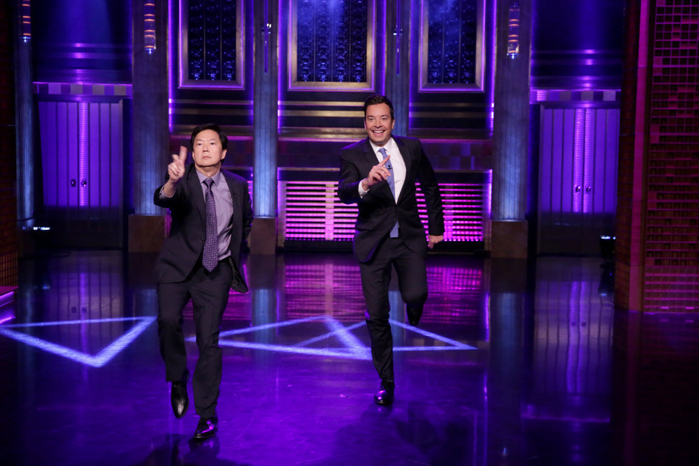 THE TONIGHT SHOW STARRING JIMMY FALLON -- Episode 0539 -- Pictured: (l-r) Actor Ken Jeong and host Jimmy Fallon during the "Turn and Face The Music" sketch on September 22, 2016 -- (Photo by: Andrew Lipovsky/NBC)