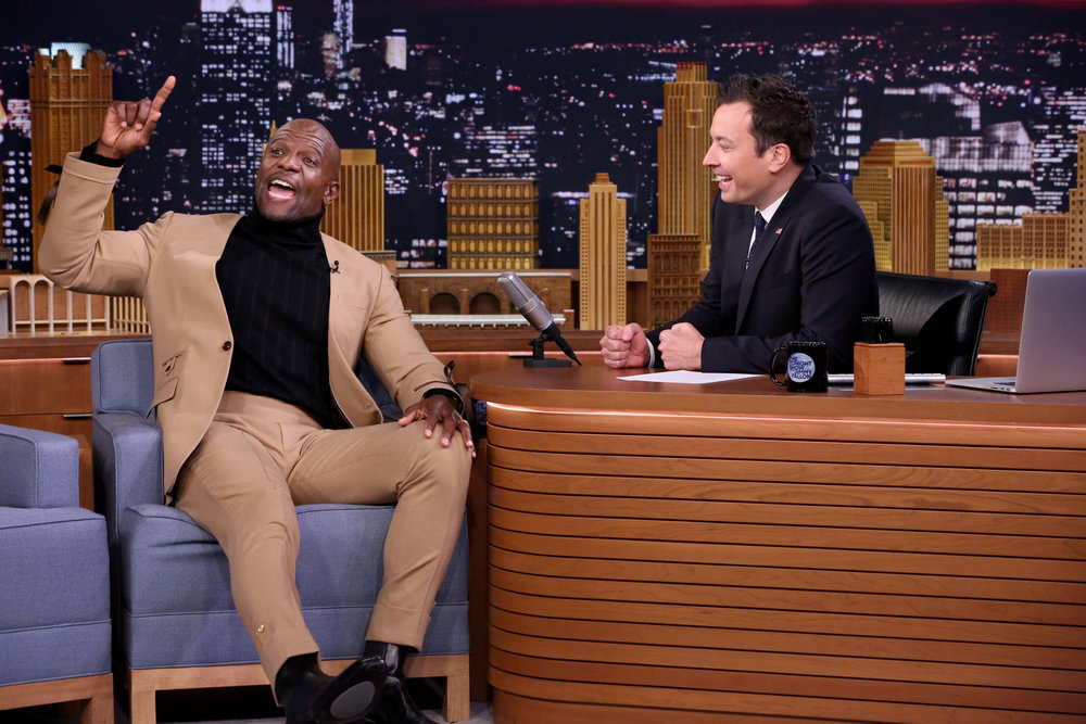 THE TONIGHT SHOW STARRING JIMMY FALLON -- Episode 0536 -- Pictured: (l-r) Actor Terry Crews during an interview with host Jimmy Fallon on September 19, 2016 -- (Photo by: Andrew Lipovsky/NBC)
