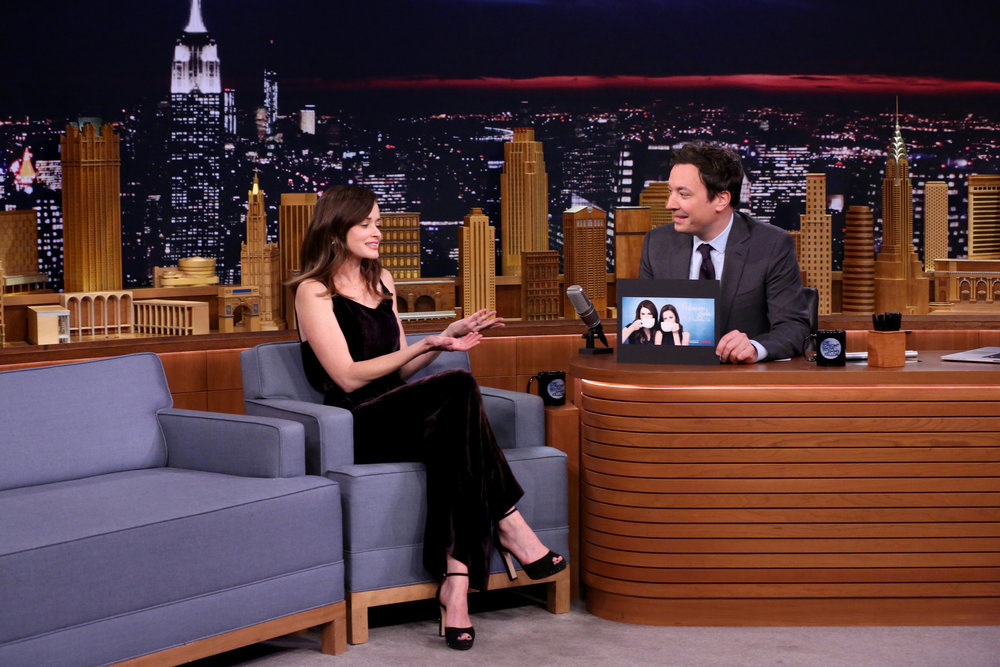 THE TONIGHT SHOW STARRING JIMMY FALLON -- Episode 0579 -- Pictured: (l-r) Actress Alexis Bledel during an interview with host Jimmy Fallon on November 28, 2016 -- (Photo by: Andrew Lipovsky/NBC)