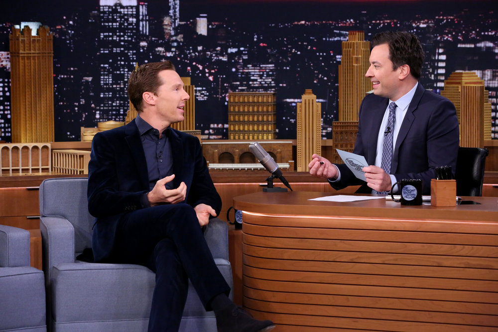 THE TONIGHT SHOW STARRING JIMMY FALLON -- Episode 0564 -- Pictured: (l-r) Actor Benedict Cumberbatch during an interview with host Jimmy Fallon on November 3, 2016 -- (Photo by: Andrew Lipovsky/NBC)