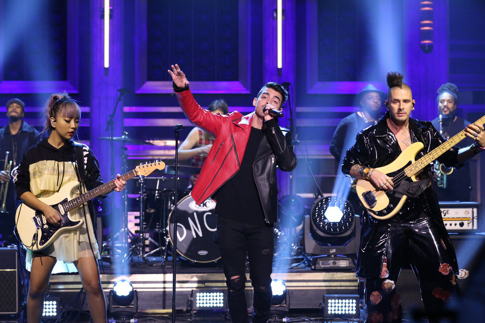 THE TONIGHT SHOW STARRING JIMMY FALLON -- Episode 0575 -- Pictured: Musical guest DNCE performs on November 21, 2016 -- (Photo by: Andrew Lipovsky/NBC)