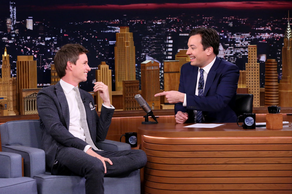 THE TONIGHT SHOW STARRING JIMMY FALLON -- Episode 0567 -- Pictured: (l-r) Actor Eddie Redmayne during an interview with host Jimmy Fallon on November 9, 2016 -- (Photo by: Andrew Lipovsky/NBC)
