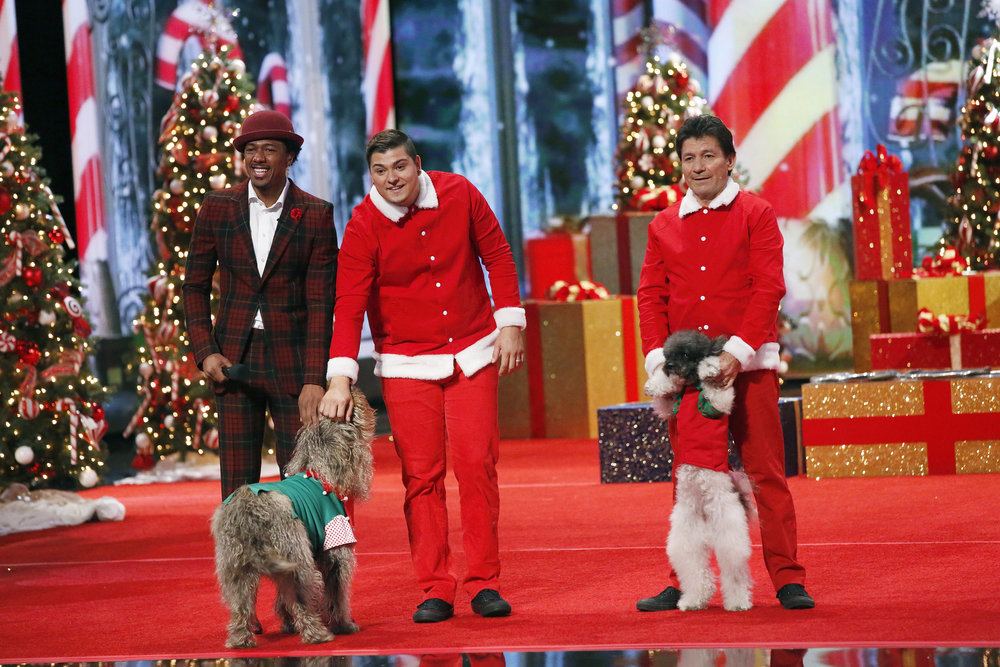 AMERICA'S GOT TALENT -- "America's Got Talent Holiday Spectacular" -- Pictured: (l-r) Nick Cannon, Nicholas Olate, Richard Olate -- (Photo by: Trae Patton/NBC)