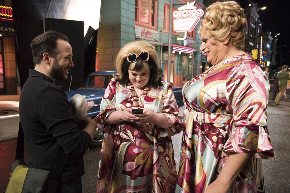 HAIRSPRAY LIVE! -- BTS Promo -- Pictured: (l-r) Maddie Baillio as Tracy Tunrblad, Harvey Fierstein as Edna Turnblad -- (Photo by: Colleen Hayes/NBC)