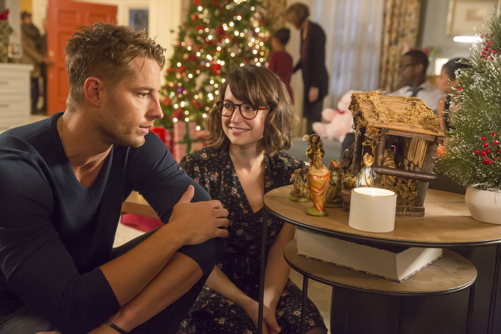 THIS IS US -- "Last Christmas" Episode 110 -- Pictured: (l-r) Justin Hartley as Kevin, Milana Vayntrub as Sloane -- (Photo by: Ron Batzdorff/NBC)