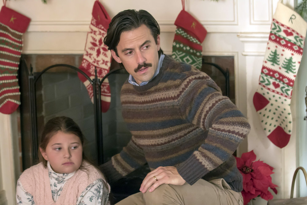 THIS IS US -- "Last Christmas" Episode 110 -- Pictured: (l-r) Mackenzie Hancsicsak as 8 year old Kate, Milo Ventimiglia as Jack -- (Photo by: Ron Batzdorff/NBC)
