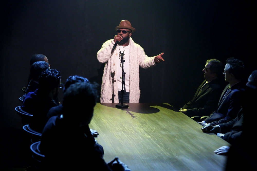 THE TONIGHT SHOW STARRING JIMMY FALLON -- Episode 0584 -- Pictured: Rapper Tariq Black Thought Trotter performs a piece from "The Hamilton Mixtape" on December 05, 2016 -- (Photo by: Andrew Lipovsky/NBC)