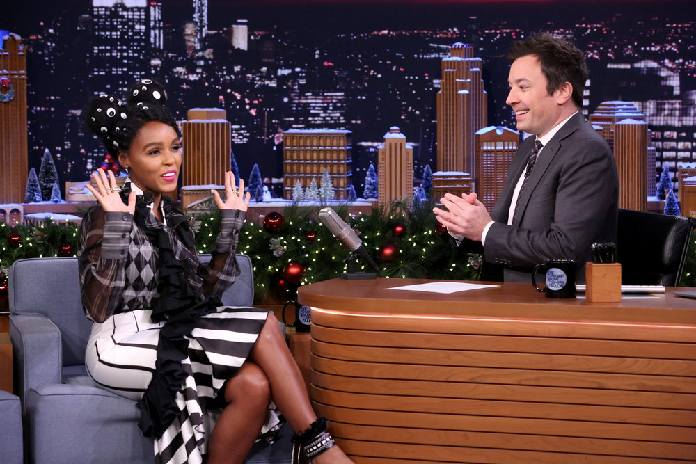THE TONIGHT SHOW STARRING JIMMY FALLON -- Episode 0595 -- Pictured: (l-r) Musician Janelle Monáe during an interview with host Jimmy Fallon on December 20, 2016 -- (Photo by: Andrew Lipovsky/NBC)