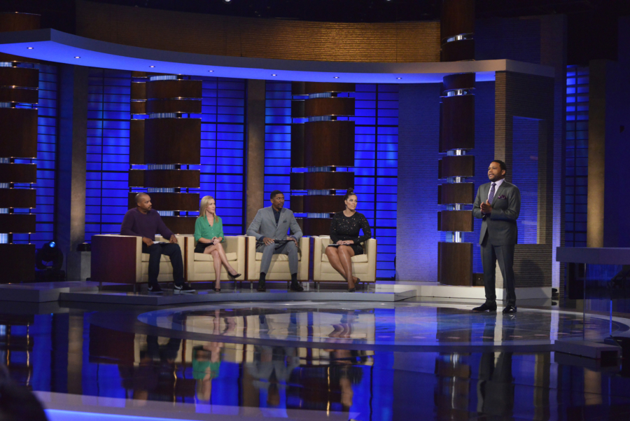 TO TELL THE TRUTH - The season premiere of "To Tell the Truth," Episode 206, SUNDAY, JANUARY 1 (9:00-10:00 p.m. EST), features Ashley Graham, Jalen Rose, Angela Kinsey and Donald Faison on the celebrity panel. In this episode the panel is faced with finding the national champion Sumo wrestler, the inventor of the hashtag, the creator of the language Dothraki used on "Game of Thrones," an original dancer from "Soul Train" and someone who has survived a bear attack. (ABC/Lisa Rose) DONALD FAISON, ANGELA KINSEY, JALEN ROSE, ASHLEY GRAHAM, ANTHONY ANDERSON