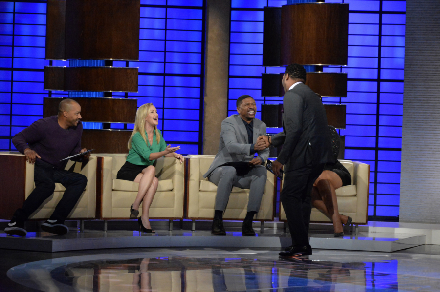 TO TELL THE TRUTH - The season premiere of "To Tell the Truth," Episode 206, SUNDAY, JANUARY 1 (9:00-10:00 p.m. EST), features Ashley Graham, Jalen Rose, Angela Kinsey and Donald Faison on the celebrity panel. In this episode the panel is faced with finding the national champion Sumo wrestler, the inventor of the hashtag, the creator of the language Dothraki used on "Game of Thrones," an original dancer from "Soul Train" and someone who has survived a bear attack. (ABC/Lisa Rose) DONALD FAISON, ANGELA KINSEY, JALEN ROSE, ANTHONY ANDERSON