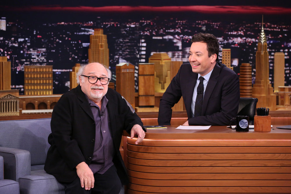 THE TONIGHT SHOW STARRING JIMMY FALLON -- Episode 0611 -- Pictured: (l-r) Actor Danny DeVito during an interview with host Jimmy Fallon on January 26, 2017 -- (Photo by: Andrew Lipovsky/NBC)