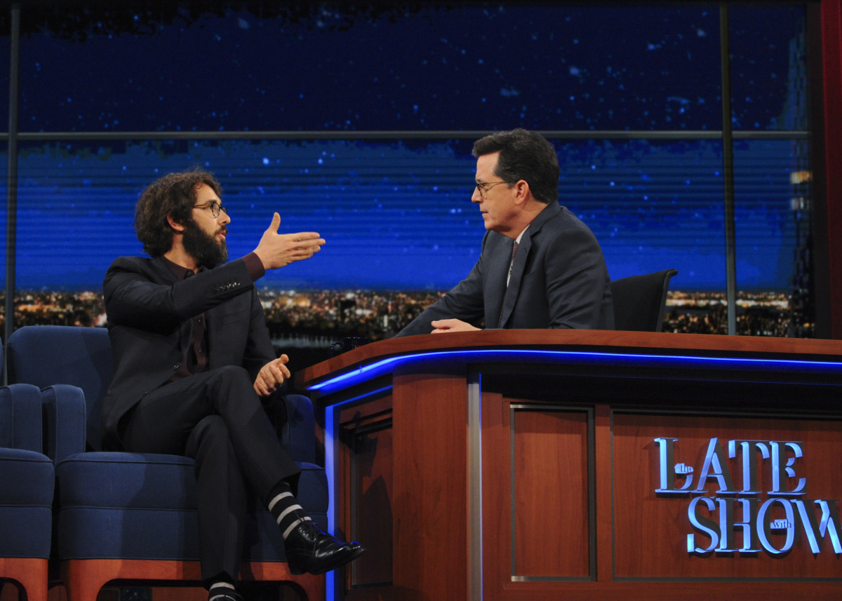 The Late Show with Stephen Colbert with guests Josh Groban, Rachael Ray, musical performance by Japandroids and surprise guest John Stewart for Tuesday January 31st Taping. Pictured left to right: Josh Groban and Stephen Colbert. Photo: Gail Schulman/CBS ©2017. CBS Broadcasting Inc. All Rights Reserved