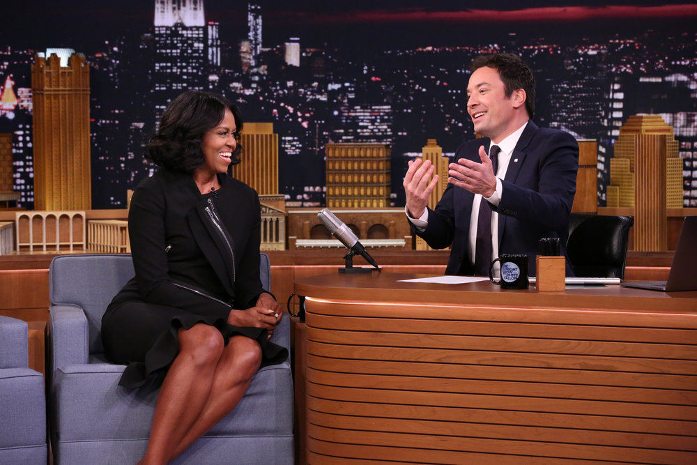 THE TONIGHT SHOW STARRING JIMMY FALLON -- Episode 0600 -- Pictured: (l-r) First Lady Michelle Obama during an interview with host Jimmy Fallon on January 11, 2017 -- (Photo by: Andrew Lipovsky/NBC)