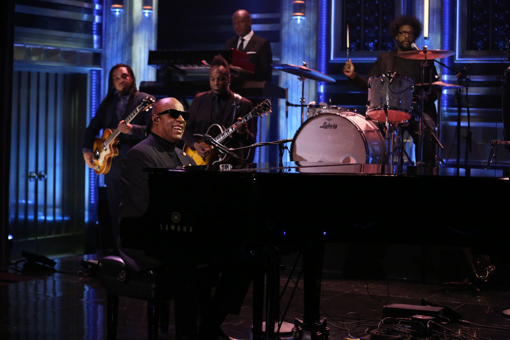 THE TONIGHT SHOW STARRING JIMMY FALLON -- Episode 0600 -- Pictured: Musical Guest Stevie Wonder performs with The Roots on January 11, 2017 -- (Photo by: Andrew Lipovsky/NBC)