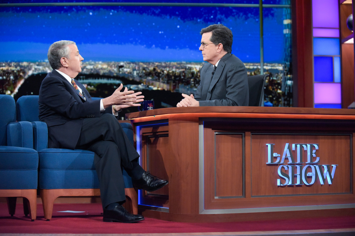 The Late Show with Stephen Colbert and guest Thomas L Friedman during Wednesday's 01/11/16 show in New York. Photo: Scott Kowalchyk/CBS ÃÂ©2016CBS Broadcasting Inc. All Rights Reserved.