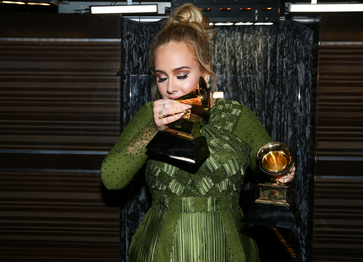 Adele, winner of Record of the Year, backstage at THE 59TH ANNUAL GRAMMY AWARDS®, broadcast live from the STAPLES Center in Los Angeles, Sunday, Feb. 12 (8:00-11:30 PM, live ET/5:00-8:30 PM, live PT; 6:00-9:30 PM, live MT) on the CBS Television Network. Photo: Mark Davis/CBS ©2017 CBS Broadcasting, Inc. All Rights Reserved