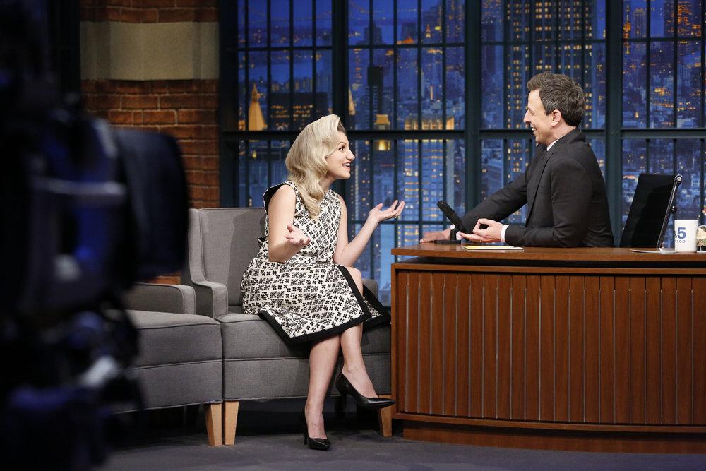 LATE NIGHT WITH SETH MEYERS -- Episode 489 -- Pictured: (l-r) Actress Annaleigh Ashford during an interview with host Seth Meyers on February 14, 2017 -- (Photo by: Lloyd Bishop/NBC)