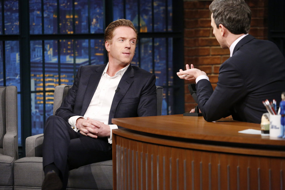 LATE NIGHT WITH SETH MEYERS -- Episode 490 -- Pictured: (l-r) Actor Damian Lewis during an interview with host Seth Meyers on February 15, 2017 -- (Photo by: Lloyd Bishop/NBC)