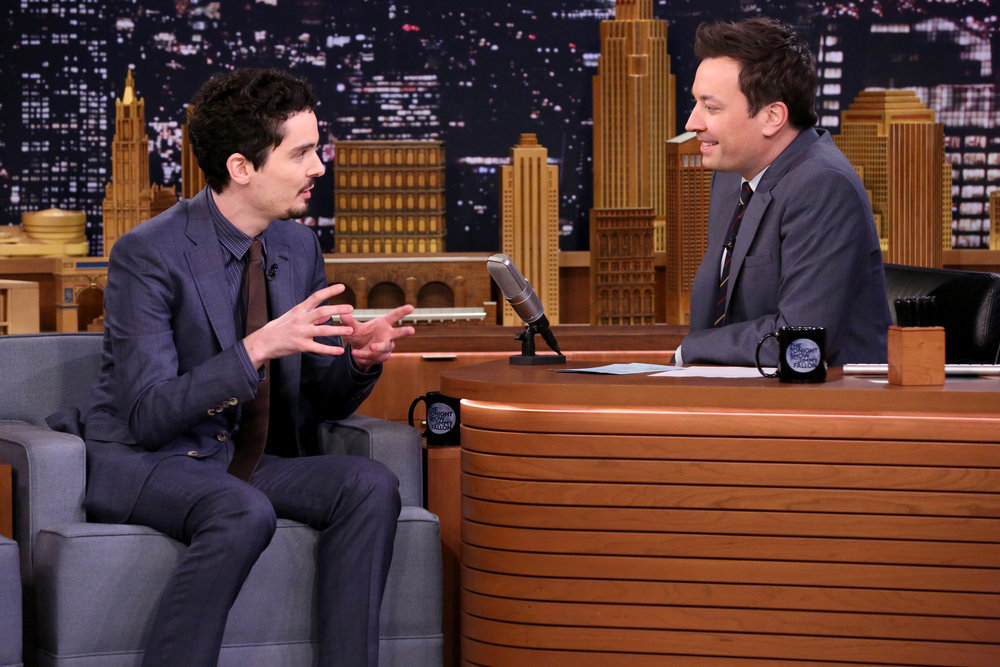 THE TONIGHT SHOW STARRING JIMMY FALLON -- Episode 0625 -- Pictured: (l-r) Director Damien Chazelle during an interview with host Jimmy Fallon on February 15, 2017 -- (Photo by: Andrew Lipovsky/NBC)