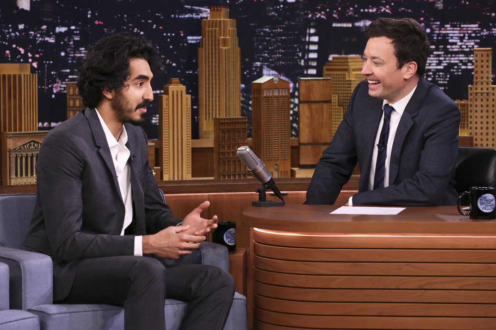 THE TONIGHT SHOW STARRING JIMMY FALLON -- Episode 0620 -- Pictured: (l-r) Actor Dev Patel during an interview with host Jimmy Fallon on February 8, 2017 -- (Photo by: Andrew Lipovsky/NBC)