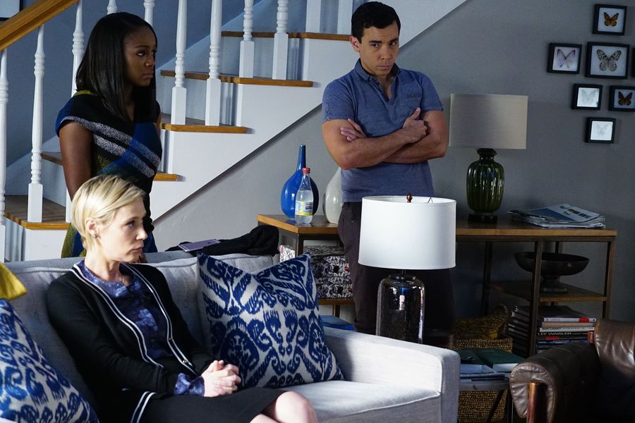 HOW TO GET AWAY WITH MURDER – “He Made A Terrible Mistake” – Annalise tries to ward off a surprising new angle in the D.A.’s case. Meanwhile, alliances shift amongst the Keating 4, as they discover crucial information about the circumstances surrounding Wes’s death. The two-hour season finale of “How to Get Away with Murder” will air on THURSDAY, FEBRUARY 23 (9:01-11:00 p.m. EST) on the ABC Television Network. (ABC/Richard Cartwright) LIZA WEIL, AJA NAOMI KING, CONRAD RICAMORA