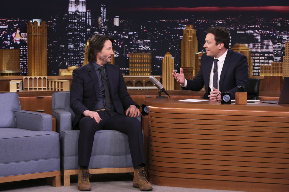 THE TONIGHT SHOW STARRING JIMMY FALLON -- Episode 0615 -- Pictured: (l-r) Actor Keanu Reeves during an interview with host Jimmy Fallon on February 1, 2017 -- (Photo by: Andrew Lipovsky/NBC)