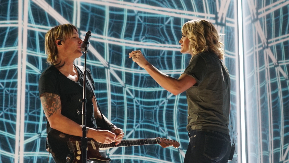 Keith Urban and Carrie Underwood rehearse for THE 59TH ANNUAL GRAMMY AWARDS®, scheduled to broadcast live from the STAPLES Center in Los Angeles, Sunday, Feb. 12 (8:00-11:30 PM, live ET/5:00-8:30 PM, live PT; 6:00-9:30 PM, live MT) on the CBS Television Network. Photo: Monty Brinton/CBS ©2017 CBS Broadcasting, Inc. All Rights Reserved