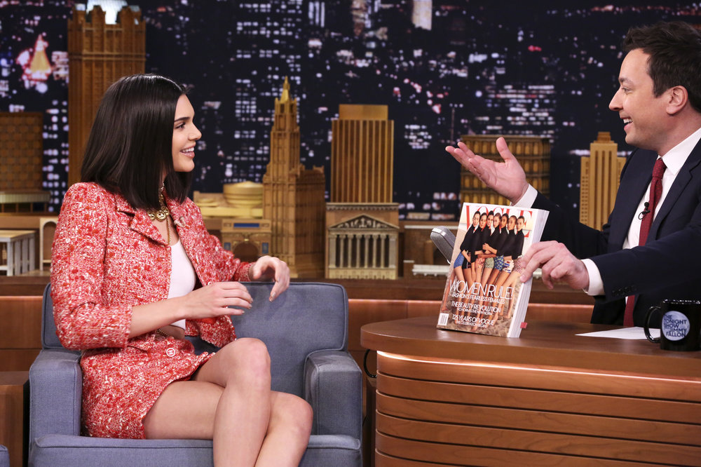 THE TONIGHT SHOW STARRING JIMMY FALLON -- Episode 0624 -- Pictured: (l-r) Model Kendall Jenner during an interview with host Jimmy Fallon on February 14, 2017 -- (Photo by: Andrew Lipovsky/NBC)