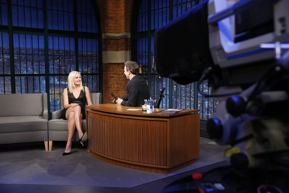 LATE NIGHT WITH SETH MEYERS -- Episode 491 -- Pictured: (l-r) Actress Malin Akerman during an interview with host Seth Meyers on February 16, 2017 -- (Photo by: Lloyd Bishop/NBC)