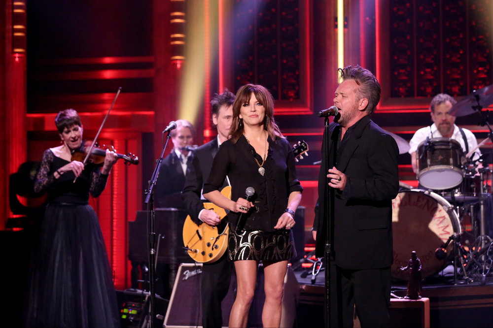 THE TONIGHT SHOW STARRING JIMMY FALLON -- Episode 0633 -- Pictured: (l-r) Musical guests John Mellencamp and Martina McBride perform on February 28, 2017 -- (Photo by: Andrew Lipovsky/NBC)