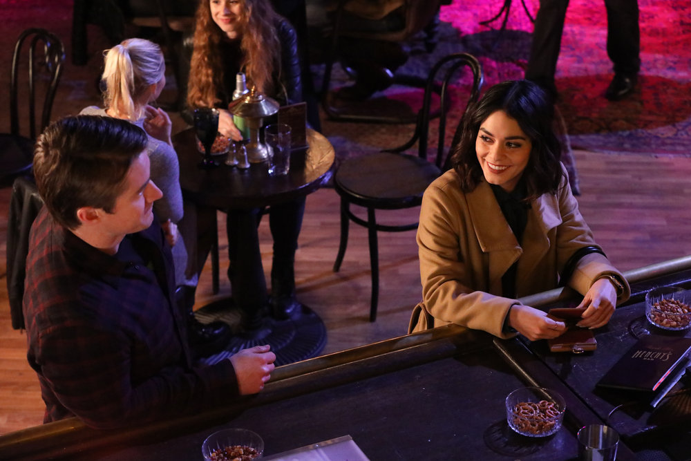 POWERLESS -- "Emily Dates A Henchman" Episode 107 -- Pictured: (l-r) Robert Buckley as Dan, Vanessa Hudgens as Emily -- (Photo by: Evans Vestal Ward/NBC)