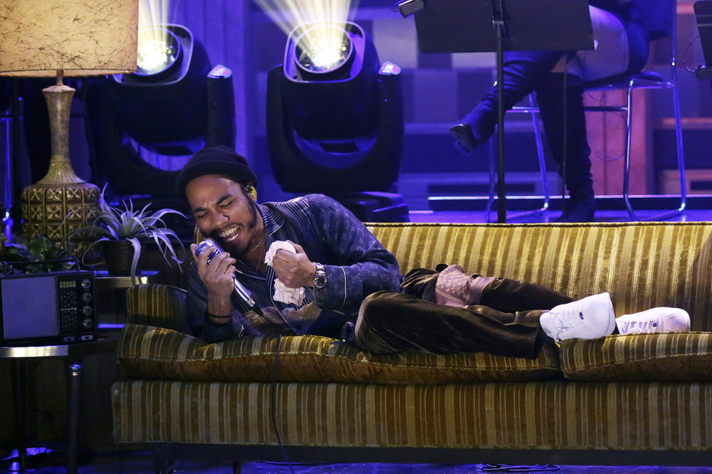THE TONIGHT SHOW STARRING JIMMY FALLON -- Episode 0624 -- Pictured: (l-r) Anderson .Paak of musical guest NxWorries performs on February 14, 2017 -- (Photo by: Andrew Lipovsky/NBC)