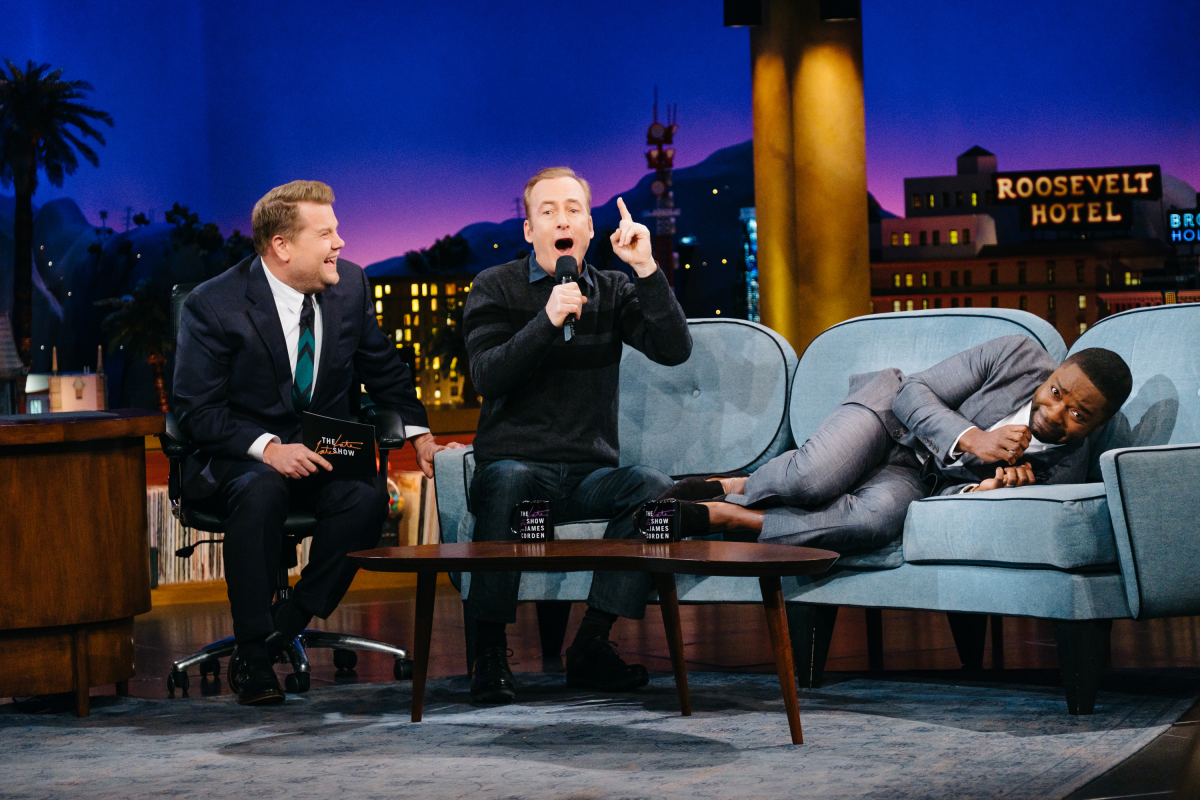 Bob Odenkirk and David Oyelowo chat with James Corden during "The Late Late Show with James Corden," Wednesday, February 22, 2017 (12:35 PM-1:37 AM ET/PT) On The CBS Television Network. Photo: Terence Patrick/CBS ©2017 CBS Broadcasting, Inc. All Rights Reserved