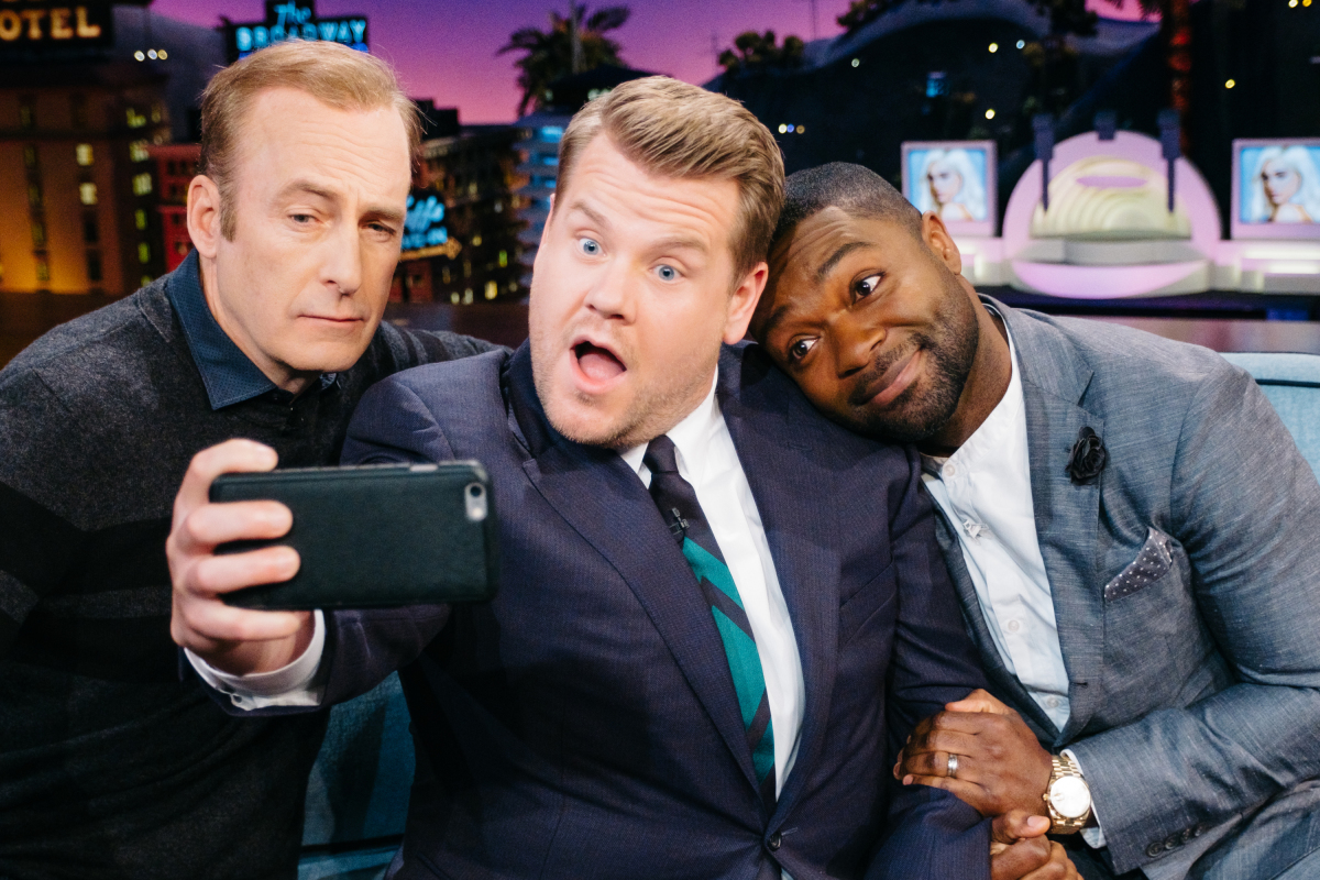 Bob Odenkirk and David Oyelowo chat with James Corden during "The Late Late Show with James Corden," Wednesday, February 22, 2017 (12:35 PM-1:37 AM ET/PT) On The CBS Television Network. Photo: Terence Patrick/CBS ©2017 CBS Broadcasting, Inc. All Rights Reserved