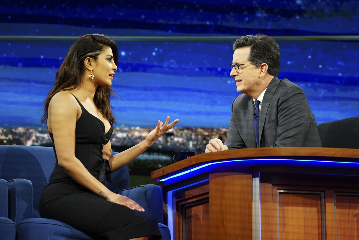 The Late Show with Stephen Colbert on Friday, February 3, 2017 with guest Priyanka Chopra Photo: Mary Kouw/CBS ©2017 CBS Broadcasting Inc. All Rights Reserved