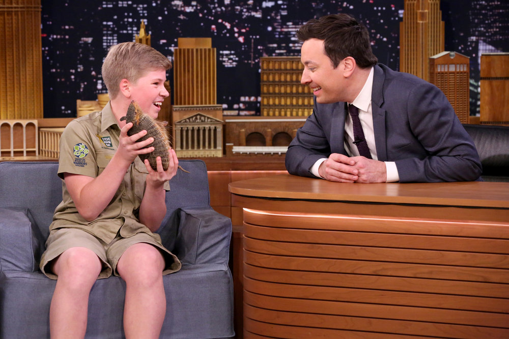THE TONIGHT SHOW STARRING JIMMY FALLON -- Episode 0626 -- Pictured: (l-r) Animal expert Robert Irwin during an interview with host Jimmy Fallon on February 16, 2017 -- (Photo by: Andrew Lipovsky/NBC)