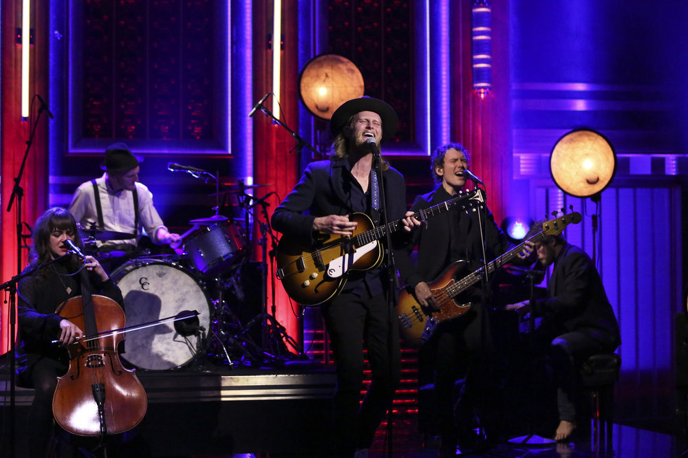 THE TONIGHT SHOW STARRING JIMMY FALLON -- Episode 0615 -- Pictured: Musical guest The Lumineers perform on February 1, 2017 -- (Photo by: Andrew Lipovsky/NBC)