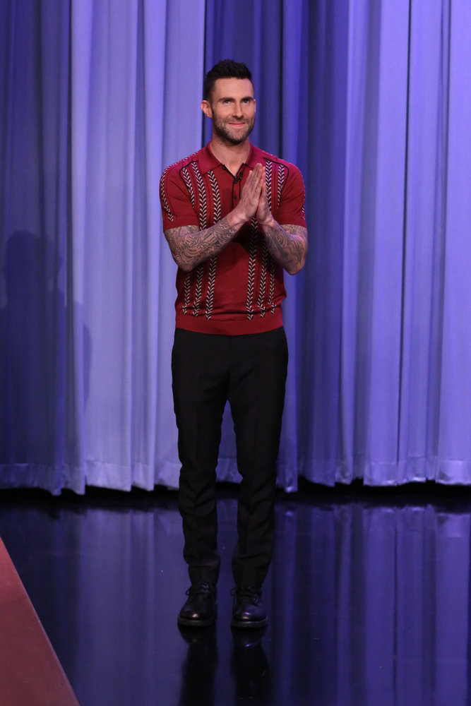THE TONIGHT SHOW STARRING JIMMY FALLON -- Episode 639 -- Pictured: Singer Adam Levine arrives on March 14, 2017 -- (Photo by: Andrew Lipovsky/NBC)