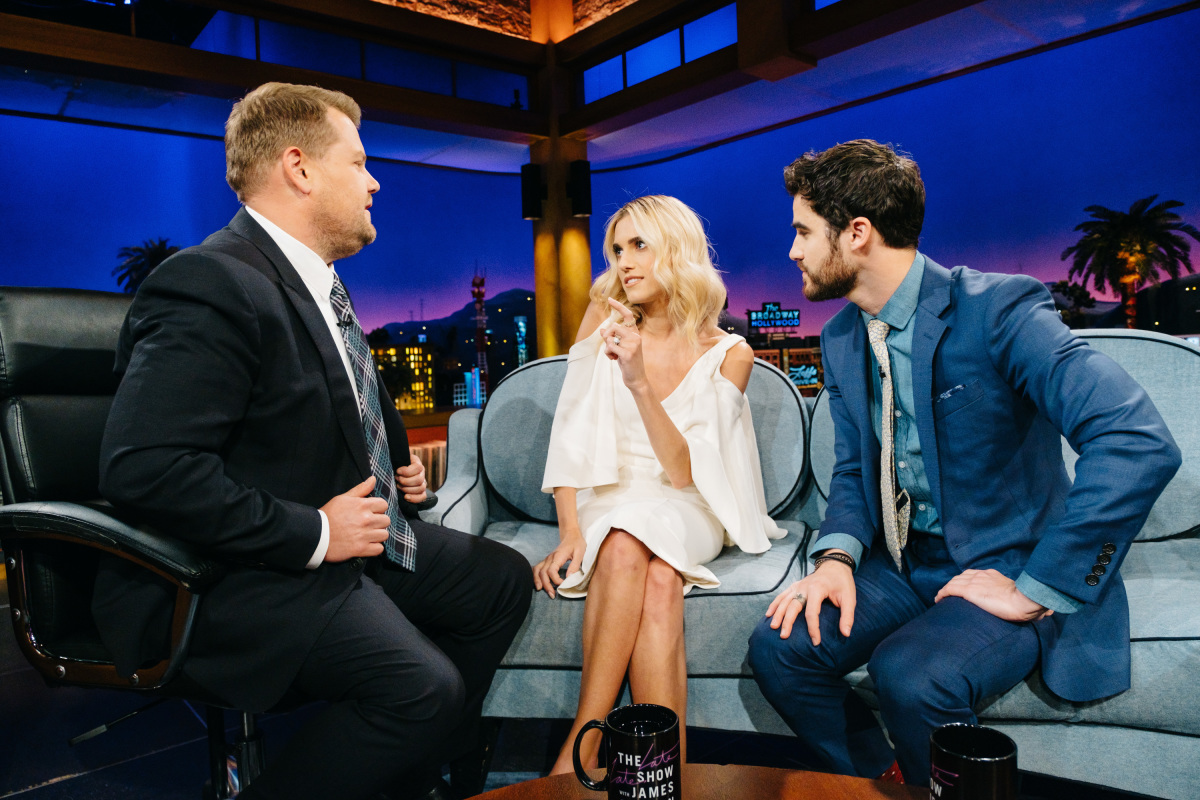 The Late Late Show with James Corden airing Tuesday, March 21, 2017, with guests Allison Williams, Darren Criss, and The Band Perry. Photo: Terence Patrick/CBS ©2017 CBS Broadcasting, Inc. All Rights Reserved