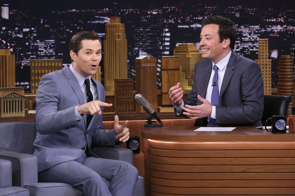 THE TONIGHT SHOW STARRING JIMMY FALLON -- Episode 0649 -- Pictured: (l-r) Actor Andrew Rannells during an interview with host Jimmy Fallon on March 29, 2017 -- (Photo by: Andrew Lipovsky/NBC)