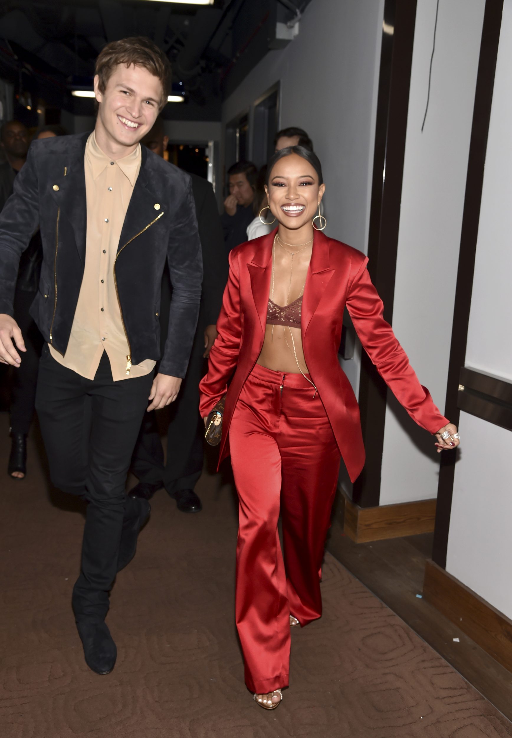 INGLEWOOD, CA - MARCH 05: Actor Ansel Elgort, (L) and model Karrueche Tran seen backstage at the 2017 iHeartRadio Music Awards which broadcast live on Turner's TBS, TNT, and truTV at The Forum on March 5, 2017 in Inglewood, California. (Photo by Frazer Harrison/Getty Images for iHeartMedia) *** Local Caption *** Ansel Elgort; Karrueche Tran