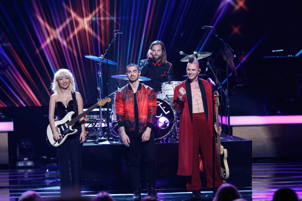 Music stars Andra Day, Celine Dion, DNCE, Nick Jonas, Tori Kelly, Little Big Town, Demi Lovato, Katharine McPhee, Panic! at the Disco, Pentatonix, Ed Sheeran, Keith Urban, Kelsea Ballerini & Thomas Rhett, Jason Derulo & Tavares, John Legend & Stevie Wonder and Barry Gibb celebrate the Bee Gees' remarkable music catalog on, "STAYIN' ALIVE: A GRAMMY® SALUTE TO THE MUSIC OF THE BEE GEES," Sunday, April, 16 (8:00-10:00 PM, ET/ PT) on the CBS Television Network. Pictured: DNCE Photo: Monty Brinton/CBS ©2017 CBS Broadcasting, Inc. All Rights Reserved