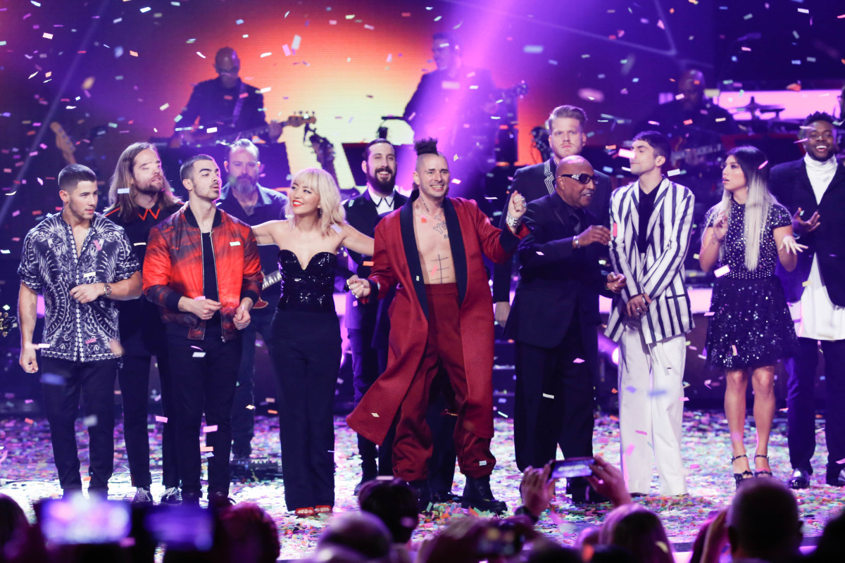 109847_4145.jpg STAYIN' ALIVE: A GRAMMY® SALUTE TO THE MUSIC OF THE BEE GEES STAYIN' ALIVE: A GRAMMY® SALUTE TO THE MUSIC OF THE BEE GEES 109847_4145.jpg Music stars Andra Day, Celine Dion, DNCE, Nick Jonas, Tori Kelly, Little Big Town, Demi Lovato, Katharine McPhee, Panic! at the Disco, Pentatonix, Ed Sheeran, Keith Urban, Kelsea Ballerini & Thomas Rhett, Jason Derulo & Tavares, John Legend & Stevie Wonder and Barry Gibb celebrate the Bee Gees' remarkable music catalog on, "STAYIN' ALIVE: A GRAMMY® SALUTE TO THE MUSIC OF THE BEE GEES," Sunday, April, 16 (8:00-10:00 PM, ET/ PT) on the CBS Television Network. Pictured L-R: Nick Jonas, DNCE, and Pentatonix Photo: Monty Brinton/CBS ©2017 CBS Broadcasting, Inc. All Rights Reserved