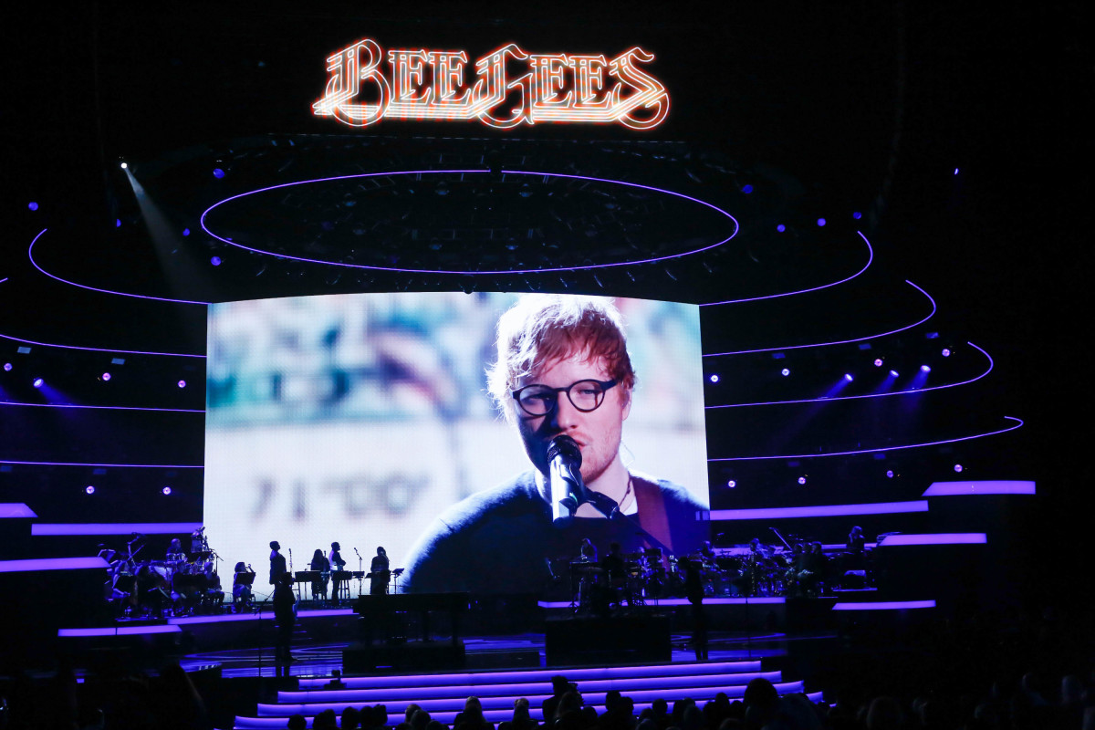 Music stars Andra Day, Celine Dion, DNCE, Nick Jonas, Tori Kelly, Little Big Town, Demi Lovato, Katharine McPhee, Panic! at the Disco, Pentatonix, Ed Sheeran, Keith Urban, Kelsea Ballerini & Thomas Rhett, Jason Derulo & Tavares, John Legend & Stevie Wonder and Barry Gibb celebrate the Bee Gees' remarkable music catalog on, "STAYIN' ALIVE: A GRAMMY® SALUTE TO THE MUSIC OF THE BEE GEES," Sunday, April, 16 (8:00-10:00 PM, ET/ PT) on the CBS Television Network. Pictured: Ed Sheeran Photo: Monty Brinton/CBS ©2017 CBS Broadcasting, Inc. All Rights Reserved