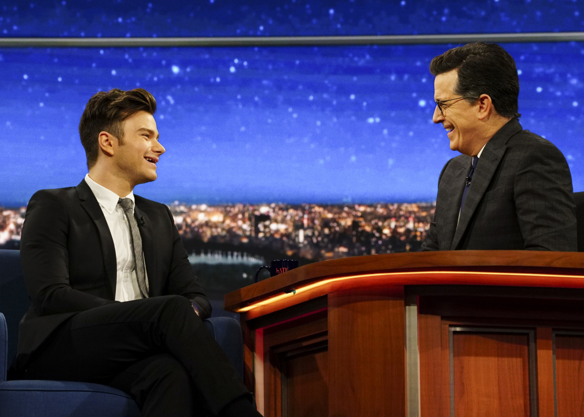 The Late Show with Stephen Colbert airing Wednesday, March 1, 2017 with Patrick Stewart, Chris Colfer and Roy Wood Jr. Pictured L-R: Chris Colfer and Stephen Colbert. Photo: Gail Schulman/CBS ©2017 CBS Broadcasting Inc. All Rights Reserved