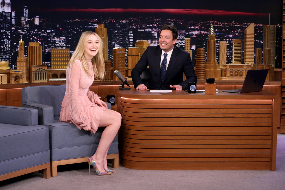 THE TONIGHT SHOW STARRING JIMMY FALLON -- Episode 0636 -- Pictured: (l-r) Actress Dakota Fanning during an interview with host Jimmy Fallon on March 3, 2017 -- (Photo by: Andrew Lipovsky/NBC)